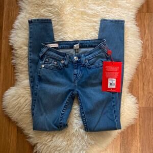 True Religion Halle Midnight Frost Blue Super Skinny Denim Blue Jeans NWT Sz 24